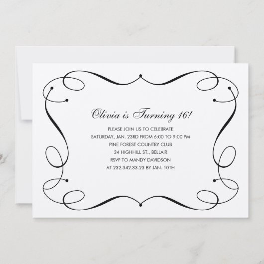 Elegant Flourish Formal Sweet 16 Uitnodigingen (Achterkant)