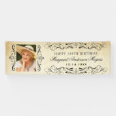 Elegant  Flourish Happy Birthday Foto Spandoek (Horizontaal)