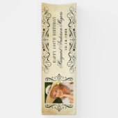 Elegant  Flourish Happy Birthday Foto Spandoek (Verticaal)