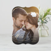 Elegant Flourish Merrily Ever After Weddenfoto Feestdagenkaart (Staand voorkant)