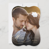 Elegant Flourish Merrily Ever After Weddenfoto Feestdagenkaart (Voorkant)