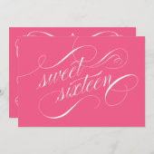 Elegant Flourish Pink Sweet 16 Party Invitations Kaart (Voorkant / Achterkant)