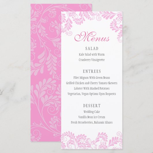 Elegant Flourish Pink Wedding Menus Menu (Voorkant / Achterkant)