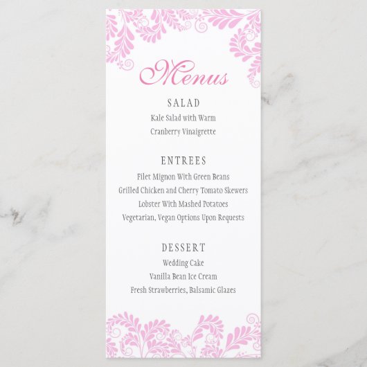 Elegant Flourish Pink Wedding Menus Menu (Voorkant)
