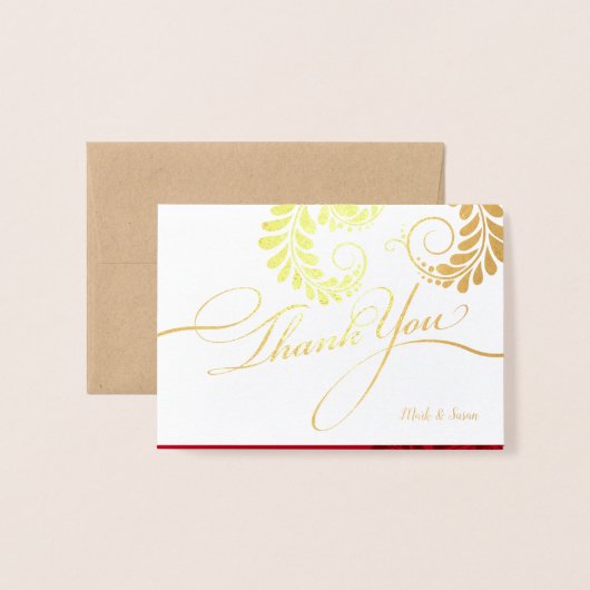 Elegant Flourish Red en Gold Foil Hartelijk dank Folie Kaarten (Voorkant met envelop)