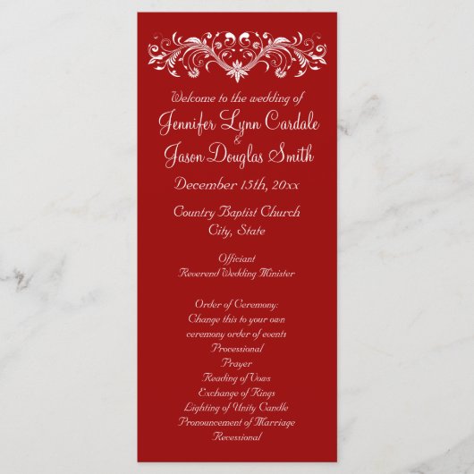 Elegant Flourish Red Wedding Programs Programmakaart (Voorkant)