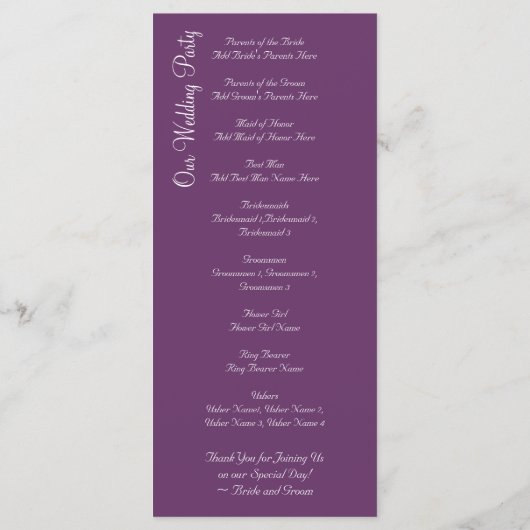 Elegant Flourish Regal Paars Wedding Programs Programmakaart (Achterkant)