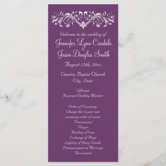 Elegant Flourish Regal Paars Wedding Programs Programmakaart (Voorkant)