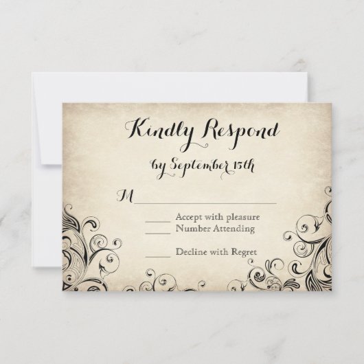  Elegant Flourish Rustic Wedding RSVP-kaarten RSVP Kaartje (Voorkant)