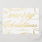 Elegant Flourish Script Merry Christmas Folie Feestdagenkaart (Voorkant)