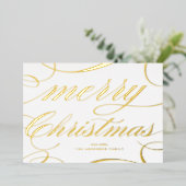 Elegant Flourish Script Merry Christmas Folie Feestdagenkaart (Staand Voorkant)