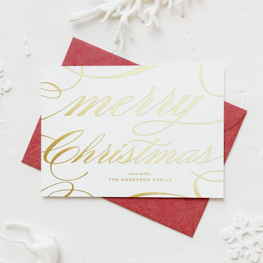 Elegant Flourish Script Merry Christmas Folie Feestdagenkaart