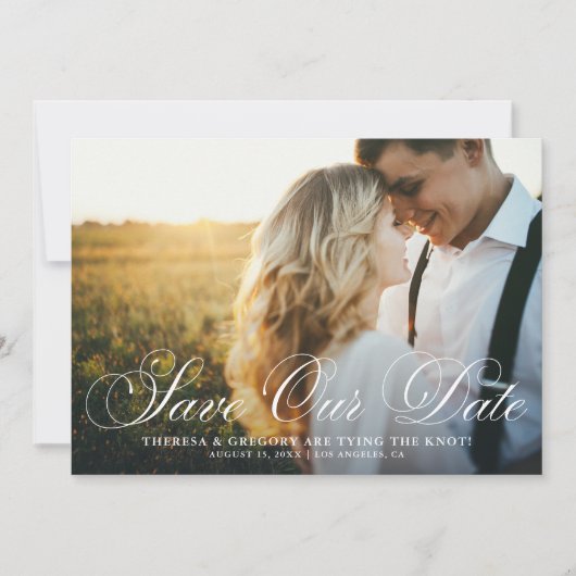 Elegant Flourish Script Photo Save our Date Save The Date (Voorkant)
