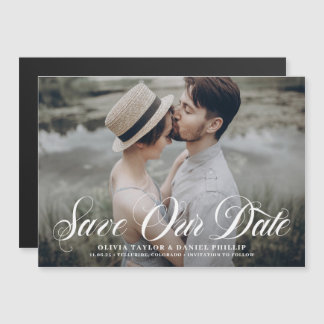 Elegant Flourish Script Photo Save the Date Magnetische Uitnodiging