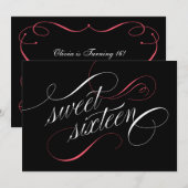 Elegant Flourish Sweet 16 Party-uitnodigingen Kaart (Voorkant / Achterkant)