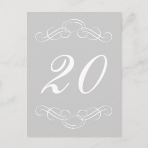 Elegant Flourish Table Numbers (zilver / wit) Briefkaart