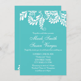 Elegant Flourish Turquoise Wedding Invitation Kaart