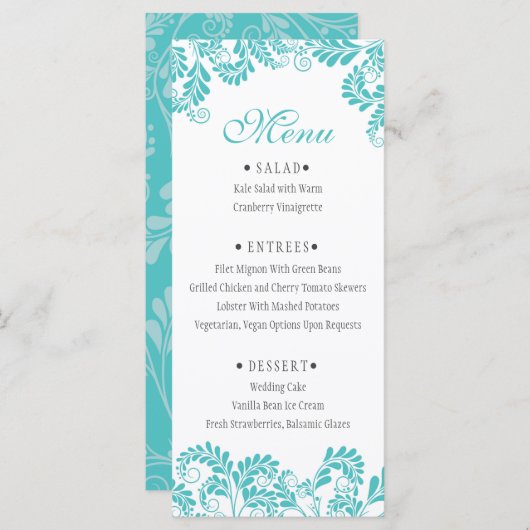 Elegant Flourish Turquoise Wedding Menus Menu (Voorkant / Achterkant)