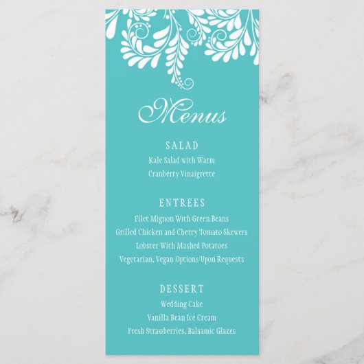 Elegant Flourish Turquoise Wedding Menus Menu (Voorkant)