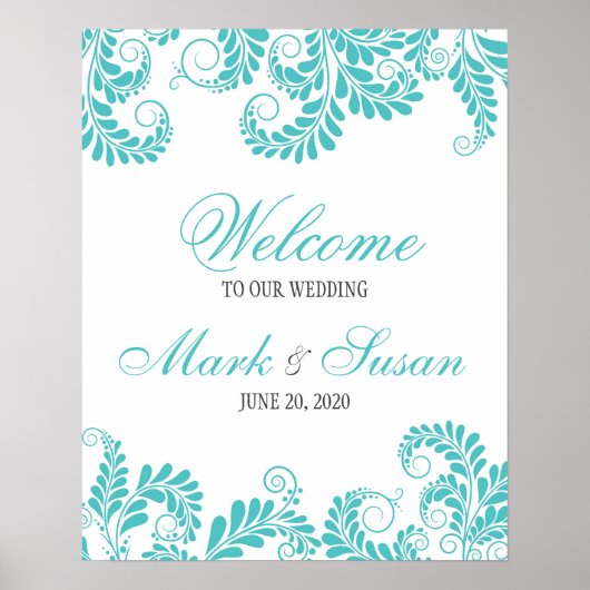 Elegant Flourish Turquoise Wedding Welcome Poster (Voorkant)