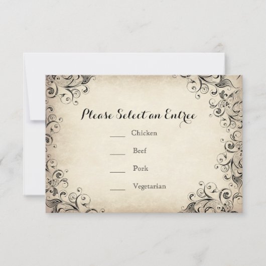  Elegant Flourish Wedding Entree Card RSVP Kaartje (Voorkant)