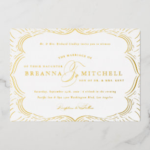 Elegant Flourishes Formal Wedding Gold Folie Uitnodiging
