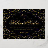 Elegant Flourishes Wedding Calligraphy Black Gold Folie Uitnodiging (Voorkant)