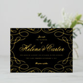 Elegant Flourishes Wedding Calligraphy Black Gold Folie Uitnodiging (Staand Voorkant)