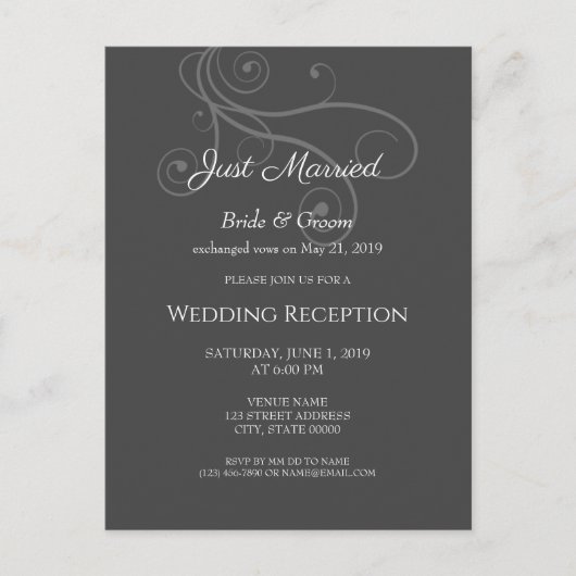 Elegant Flourishes Wedding Reception Eloped Briefkaart (Voorkant)