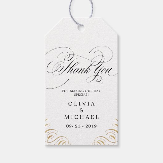 Elegant floury calligraphy bruiloft bedankt je cadeaulabel (Voorkant)