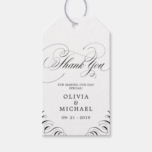 Elegant floury calligraphy bruiloft bedankt je cadeaulabel (Voorkant)