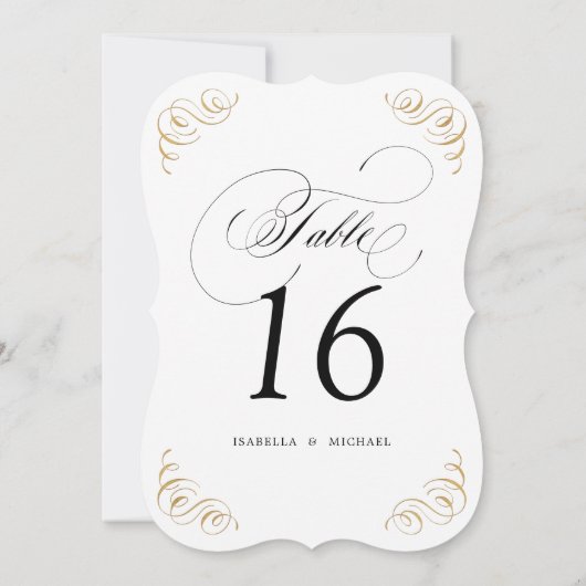 Elegant floury calligraphy bruiloft table number kaart (Achterkant)