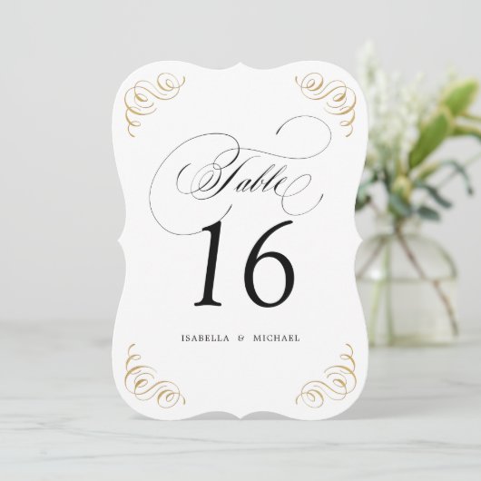 Elegant floury calligraphy bruiloft table number kaart (Staand voorkant)