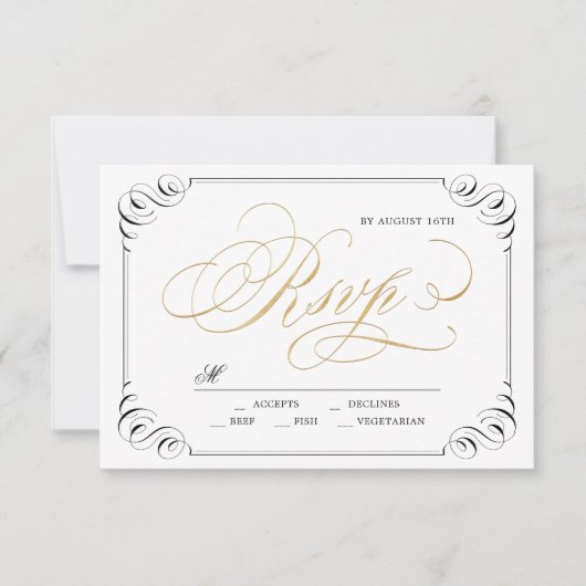 Elegant floury calligraphy vintage bruiloft RSVP (Voorkant)