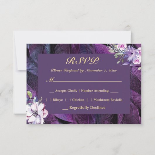 Elegant Flower and Feathers RSVP Kaartje (Voorkant)