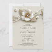 Elegant Flower and Pearls Wedding Kaart (Voorkant)
