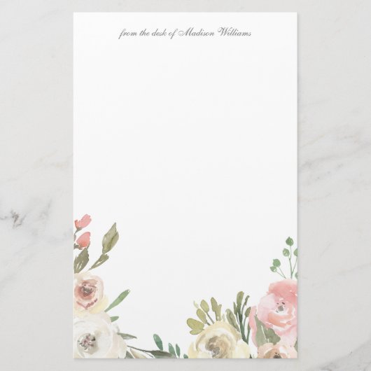 Elegant Flower Border Personalized Wedding Briefpapier (Voorkant)