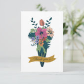 Elegant Flower Bouquet Ribbon Hartelijk dank Bedankkaart (Staand voorkant)