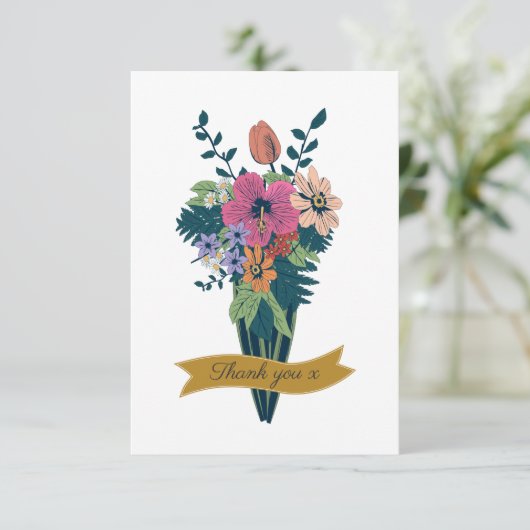 Elegant Flower Bouquet Ribbon Hartelijk dank Bedankkaart (Staand voorkant)