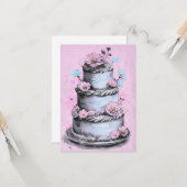 Elegant Flower Cake Birthday Card Kaart (Voorkant / Achterkant in situ)