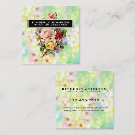 Elegant Flower Design Minimal Editable Business Vierkante Visitekaartje (Voorkant / Achterkant)