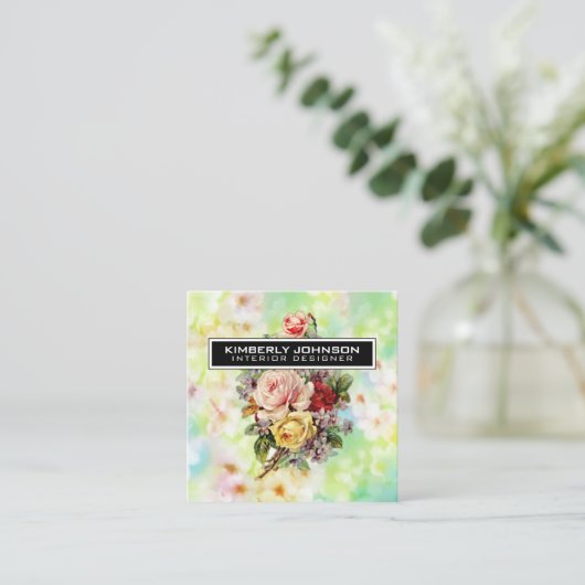 Elegant Flower Design Minimal Editable Business Vierkante Visitekaartje (Staand voorkant)