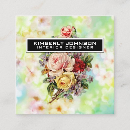 Elegant Flower Design Minimal Editable Business Vierkante Visitekaartje (Voorkant)