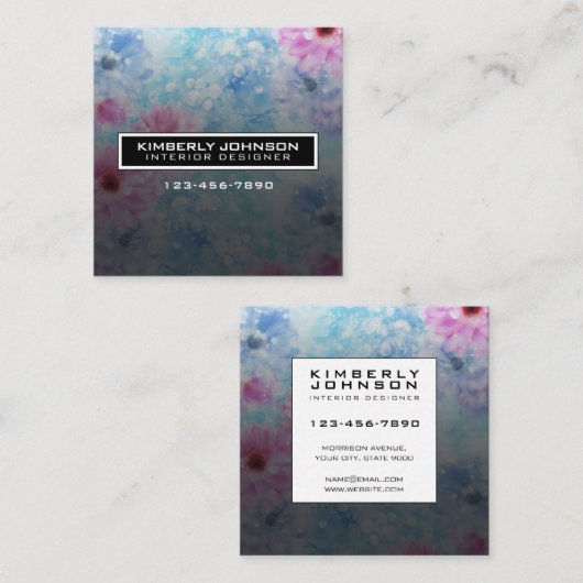 Elegant Flower Design Minimalist Editable Square B Vierkante Visitekaartje (Voorkant / Achterkant)