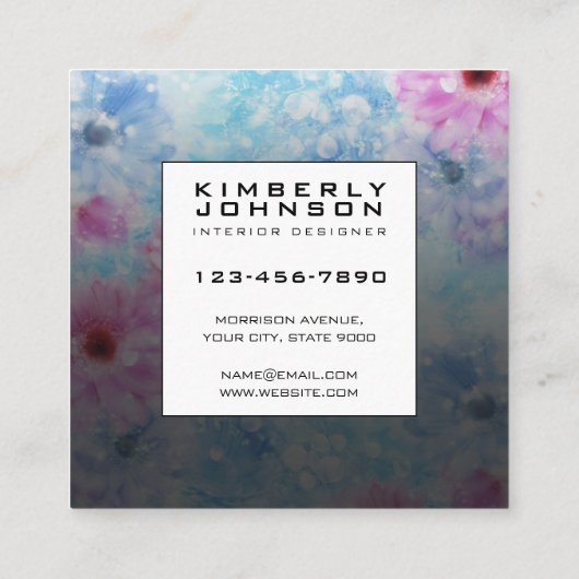 Elegant Flower Design Minimalist Editable Square B Vierkante Visitekaartje (Achterkant)