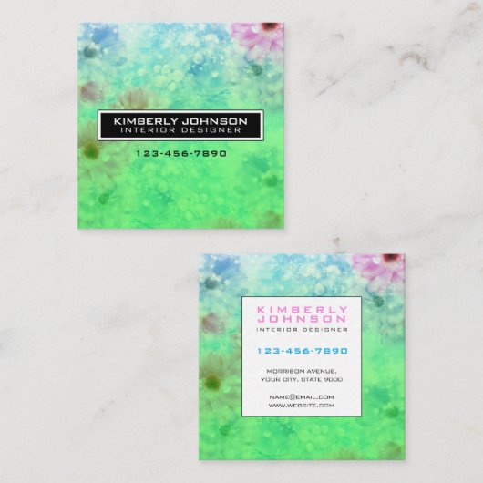 Elegant Flower Design Minimalist Editable Square B Vierkante Visitekaartje (Voorkant / Achterkant)