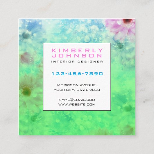 Elegant Flower Design Minimalist Editable Square B Vierkante Visitekaartje (Achterkant)