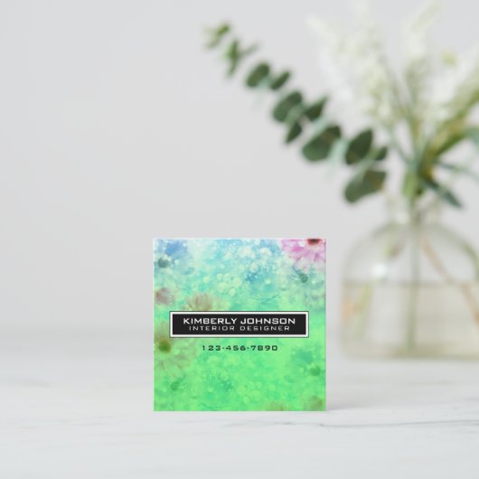 Elegant Flower Design Minimalist Editable Square B Vierkante Visitekaartje (Staand voorkant)