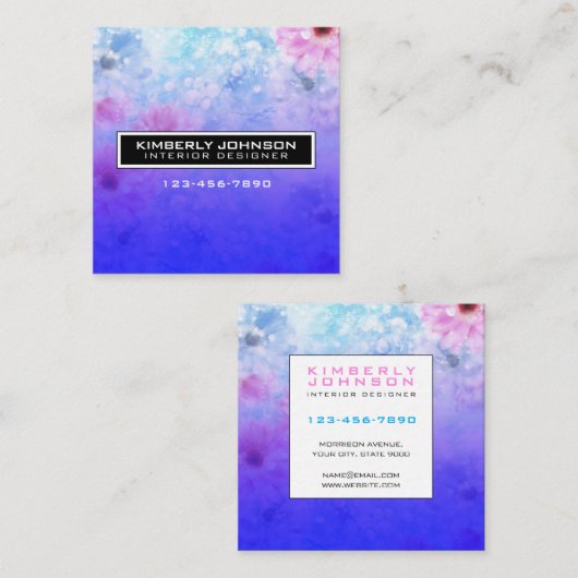 Elegant Flower Design Minimalist Editable Square B Vierkante Visitekaartje (Voorkant / Achterkant)