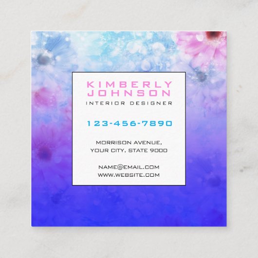 Elegant Flower Design Minimalist Editable Square B Vierkante Visitekaartje (Achterkant)